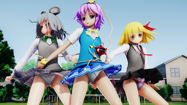 ダンス パンチラ 公園ダンストリプルパンチラ（ナズーリン・ルーミア・さとり） / Ｒ.Ｋ さんのイラスト - ニコニコ静画(イラスト)