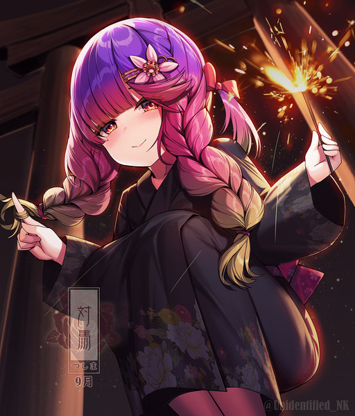 手持ち花火と対馬ちゃん 未確認 猫 さんのイラスト ニコニコ静画 イラスト