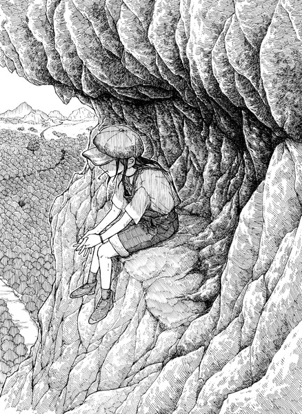 岩陰に佇む アナログペン画 ケータイの人 さんのイラスト ニコニコ静画 イラスト