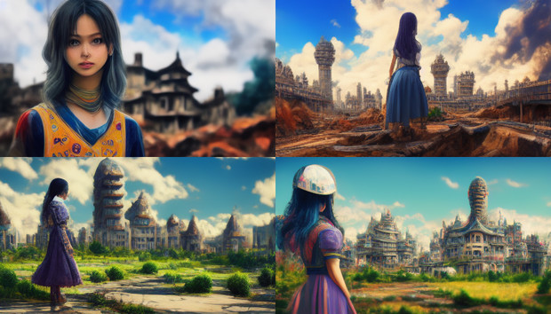 未来にたたずむ女性（ドラゴンクエストな感じ） AI midjourney