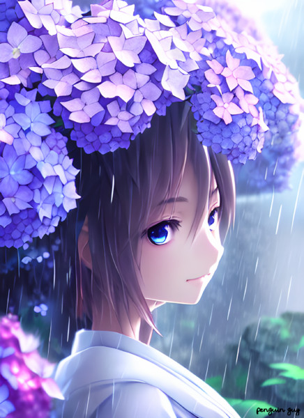 雨の日、紫陽花と少女＃1 / ペンギン野郎sub さんのイラスト