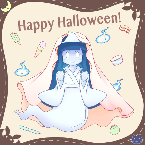 お菓子がもらえると聞き仮装する女の子幽霊さん