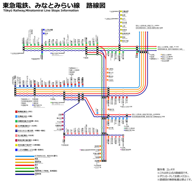 東急電鉄・みなとみらい線　路線図