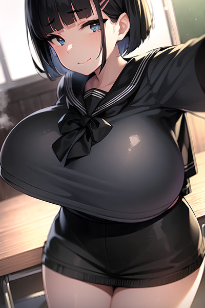 自撮り中の黒髪おかっぱ爆乳ちゃん
