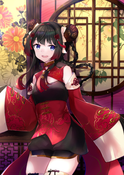 手描き自作イラスト/オリジナル/チャイナ姉妹 手描き自作イラスト/オリジナル/チャイナ姉妹4枚セット 手描き