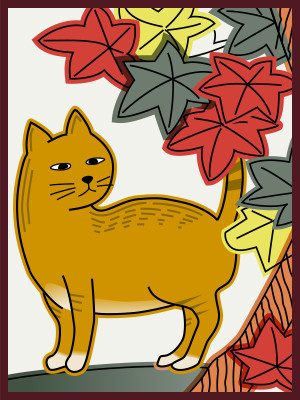 紅葉に猫
