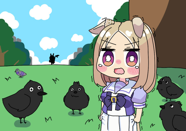 カラスに囲まれピンチのナリタトップロード
