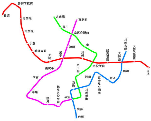 (架空)川崎市営地下鉄の路線図