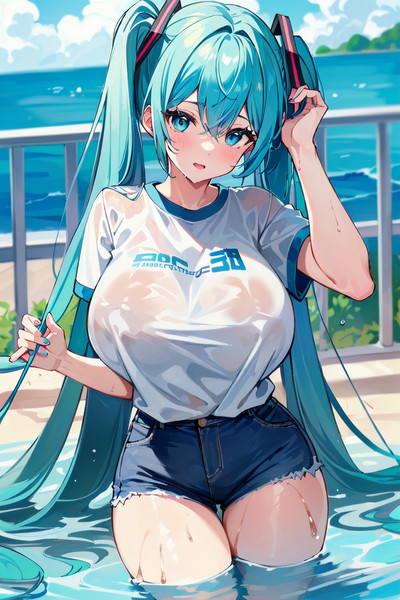水浴び爆乳初音ミクさんを生成してみた