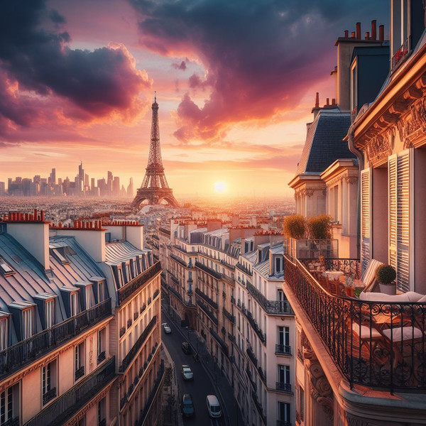 【AI生成】４階建てくらいのパリのアパルトマンから眺める景色