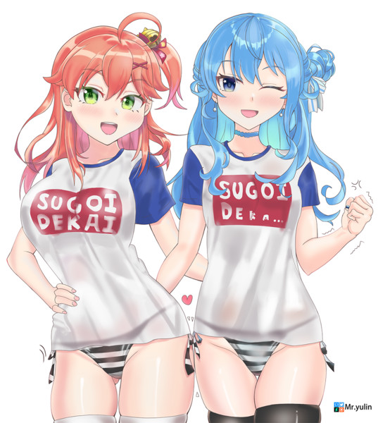 星街すいせいとさくらみこは一緒にTシャツを着ています