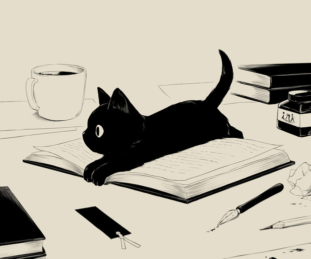 アボガド6 サイン入り複製原画 1点物 猫 アート作品 イラスト ボカロ 気まぐれブックストッパー / アボガド6 さんのイラスト