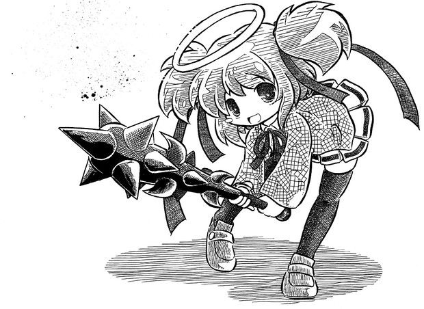 頭に光る図形浮いてるし手に武器持ってるし学生風な服着てるから実質ブルーアーカイブで良いよね