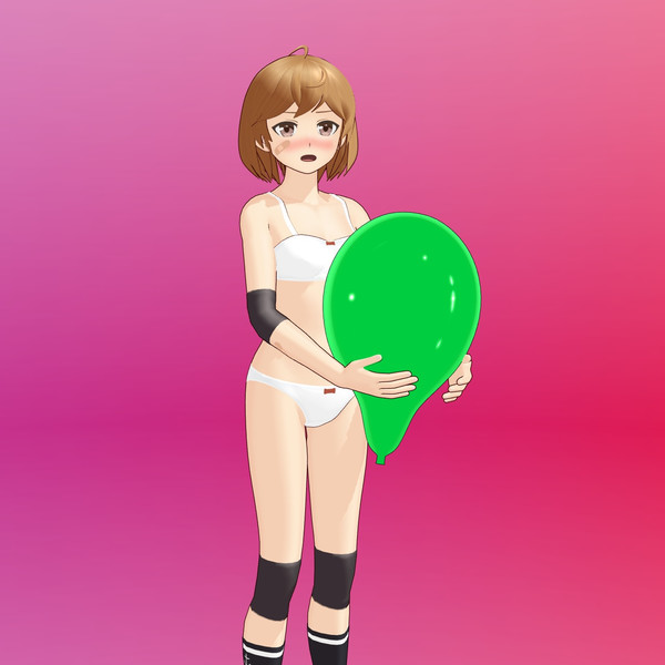 下着姿の朧さんと風船