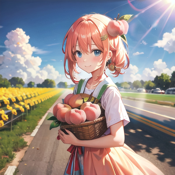 メア　桃と女の子　キウイと女の子　手描きイラスト　オリジナル 桃を持つ女の子 / 緋色有機 さんのイラスト - ニコニコ静画
