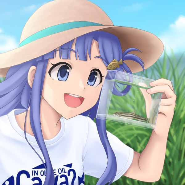 スジシマドジョウを採取した浅利七海ちゃん