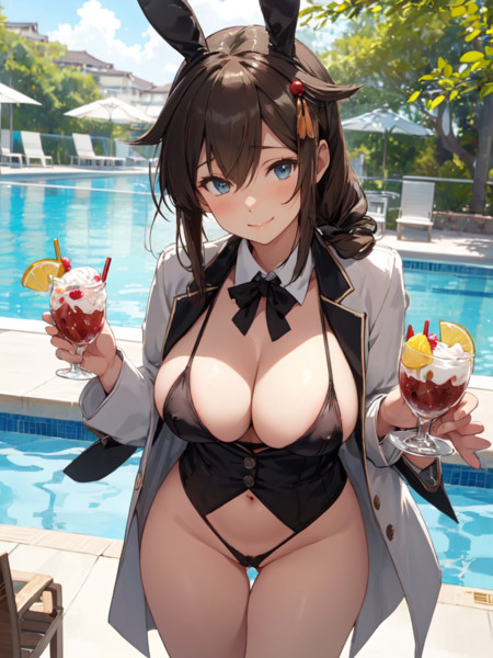 プールサイドで給仕するドスケベ燕尾服バニーガールの時雨(艦これ)