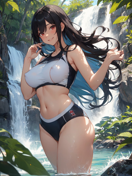 滝壺で水遊びする葉村ラヴィアン