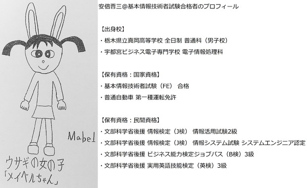 ウサギの女の子「メイベルちゃん」の作者、安倍晋三@基本情報技術者試験合格者のプロフィール