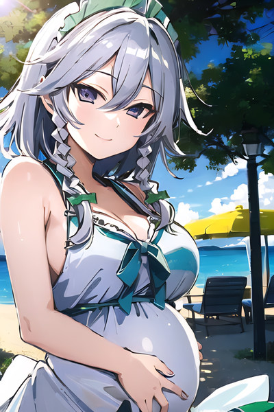 メイドと海辺で穏やかな昼下がり