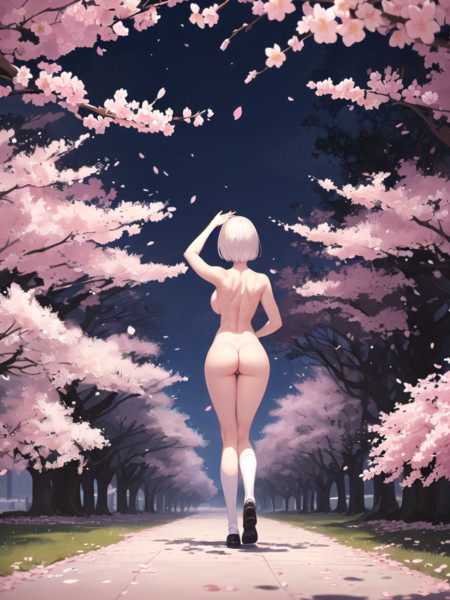 桜並木と女の子