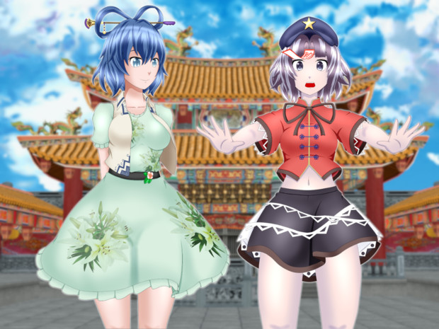 [東方] 霍青娥と宮古芳香のスカートだけを消すスマホ [APNG]