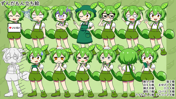 ずんだもんの立ち絵素材2025/2/28追加、修正致しました / シュガ