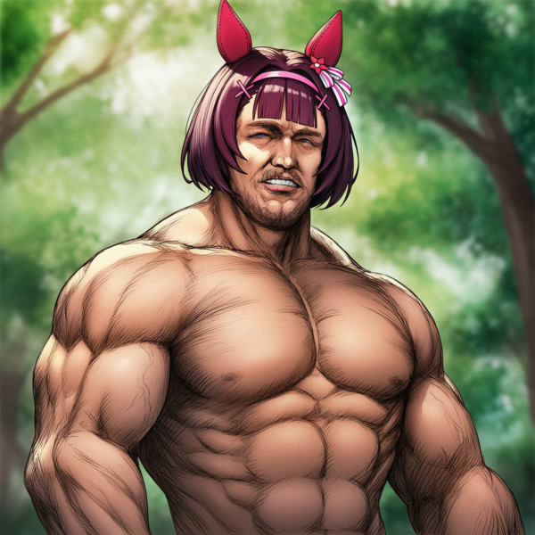 [AIくんが思い描く『筋肉質なニシノフラワー』]