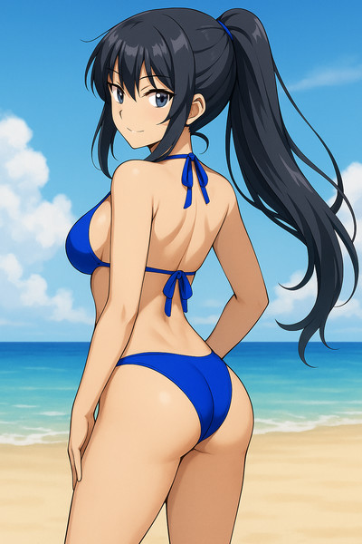 アニメ風手描き水着イラスト 銀髪ちゃん妹の水着 Silver-haired girl's swimsuit #aiart #ai
