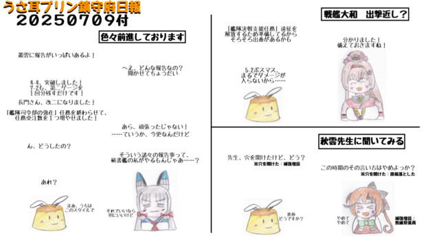 うさ耳プリン鎮守府日報　２０２５０７０９付