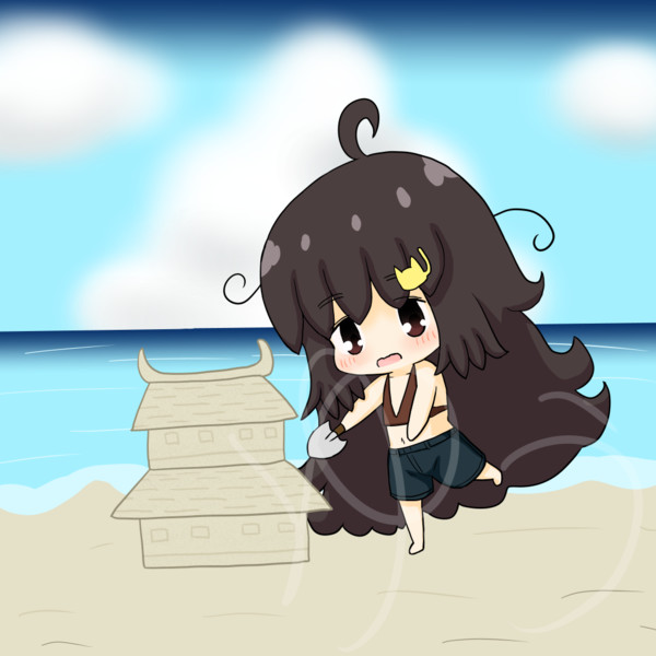 ちびキャラで砂遊びをする