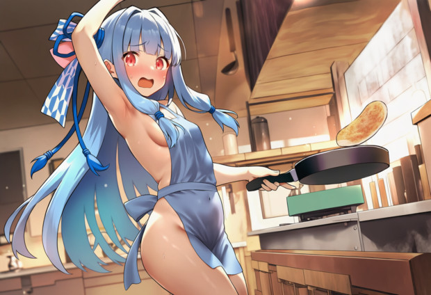 裸エプロンでパンケーキを作る葵ちゃん(修正)