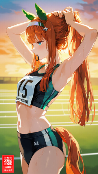 トレーニングを終えて汗びっしょりのポニーテールなスズカ