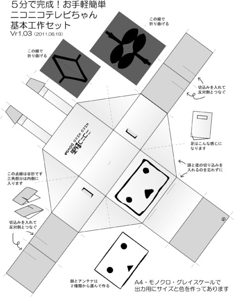 テレビちゃんのペーパークラフト。