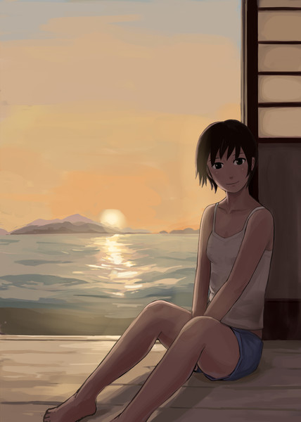 海と縁側と夕焼けと Rin さんのイラスト ニコニコ静画 イラスト