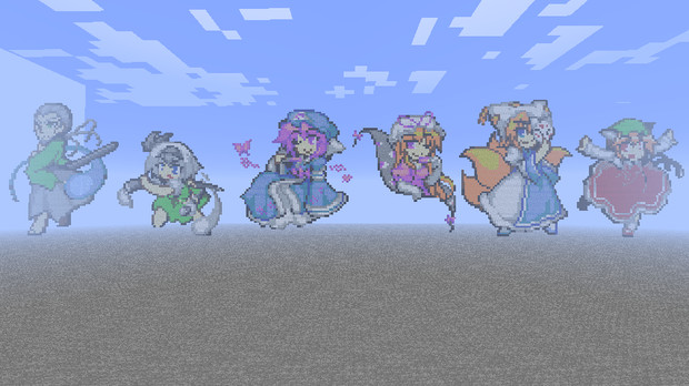 Minecraftでドット絵白玉楼+八雲一家