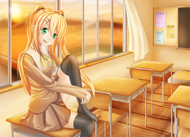 夕焼けの教室ってこんな感じ さーづか さんのイラスト ニコニコ静画 イラスト