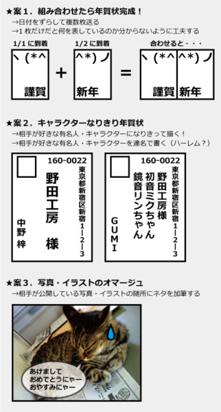 面白ネタ年賀状 こんな年賀状ネタはどうでしょうか 野田工房アニソンカラオケ制作室 さんのイラスト ニコニコ静画 イラスト