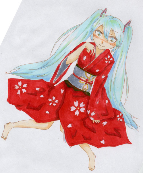年賀状イラスト３ 着物初音さん べあと３１１０ さんのイラスト ニコニコ静画 イラスト