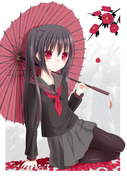 黒髪ロング 赤い瞳 ツインテにセーラー 黒 ツリ目 月野 ネル さんのイラスト ニコニコ静画 イラスト