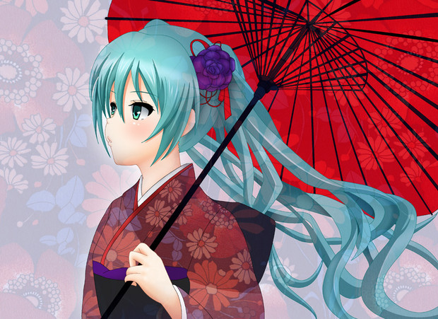 着物ミクさん 一二三 桂 さんのイラスト ニコニコ静画 イラスト