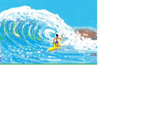 波とサーフィンの油彩画