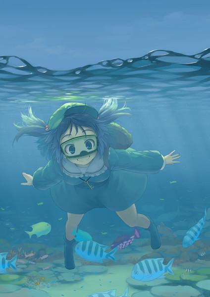 にとりは海の中では目を開けていられないタイプ 黒烏龍 さんのイラスト ニコニコ静画 イラスト