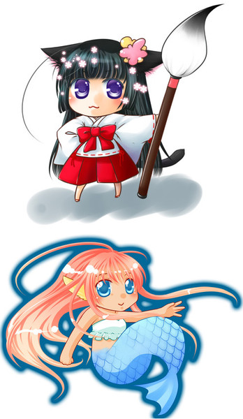 猫耳っ子と人魚のちびキャラ 冴木みやこ さんのイラスト ニコニコ静画 イラスト