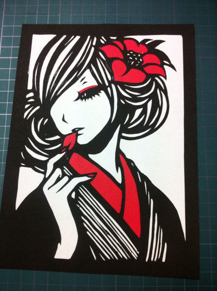 切り絵 和服の女性 カラー 切ってみた よう さんのイラスト ニコニコ静画 イラスト