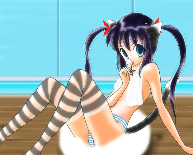 縞パンと縞ニーソで しましまにゃんこさん Miyapon1113 さんのイラスト ニコニコ静画 イラスト