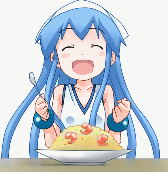 イカちゃんがひたすらエビチャーハンを食べ続けるgifアニメ 六尺猫 さんのイラスト ニコニコ静画 イラスト