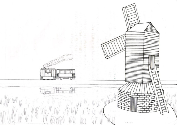 Tram & Windmill(線画・塗り絵)