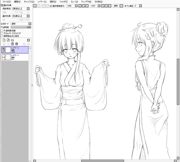 ボクっ娘の浴衣と被写体少女wの浴衣とチャイナドレスの線画です Michi さんのイラスト ニコニコ静画 イラスト
