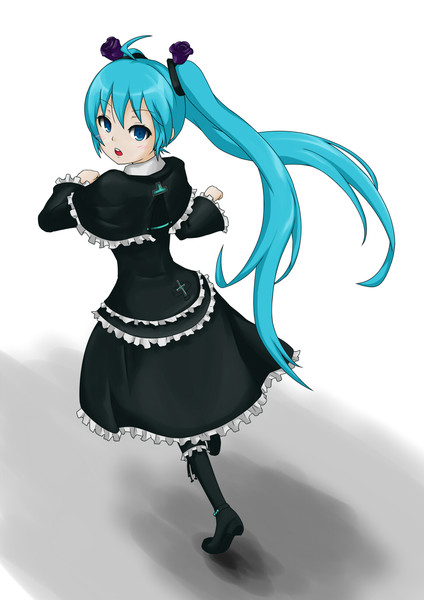 初音ミクが黒ゴスを身に纏って走っている絵 はつねネガメ さんのイラスト ニコニコ静画 イラスト